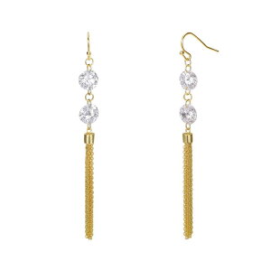 yz Aufbh fB[X sAXECO ANZT[ Gold Tone Cubic Zirconia Chain Fringe Dangle Earrings Gold Tone