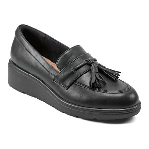 �C�[�W�[�X�s���b�g ���f�B�[�X �V���[�Y �X���b�|���E���[�t�@�[ Easy Spiritracen Kiltie Women's Wedge Slip-On Loafers Black �u���b�N