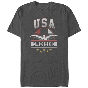 �A�j���L�����N�^�[ �����Y �g�b�v�X T�V���c �O���t�B�b�N Licensed Character Men's USA Swimmingraphic Tee Charcoal Heather �`���R�[��