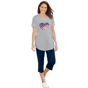 �E�[�}�� �E�B�Y�C�� ���f�B�[�X �g�b�v�X T�V���c V�l�b�N �v���X�T�C�Y �L���b�v Woman Within Women's Plusize Two-piece V-neck Tunic & Capri Set Heather Grey Americana �O���[
