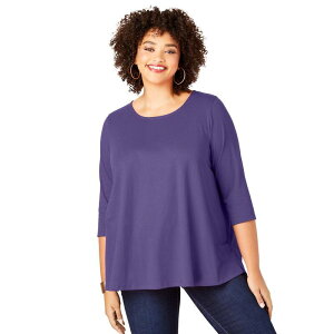 ���A�}���Y ���f�B�[�X �g�b�v�X T�V���c �v���X�T�C�Y Roaman's Women's Plusize Three-quarter Sleeve Swing Ultimatee Midnight Violet �o�C�I���b�g