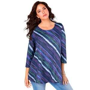 ���A�}���Y ���f�B�[�X �g�b�v�X T�V���c �v���X�T�C�Y Roaman's Women's Plusize Three-quarter Sleeve Swing Ultimatee Twilight Watercolor