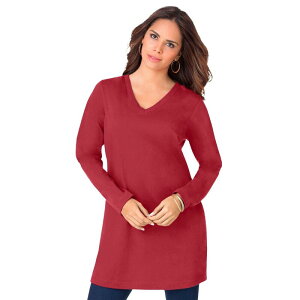 ���A�}���Y ���f�B�[�X �g�b�v�X T�V���c V�l�b�N �v���X�T�C�Y ���� Roaman's Women's Plusize Long-sleeve V-neck Ultimate Tuniclassic Red ���b�h