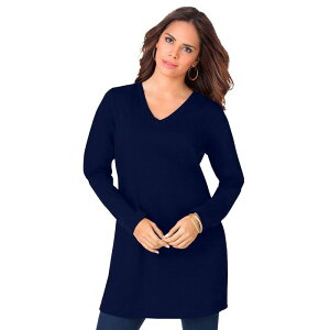 ���A�}���Y ���f�B�[�X �g�b�v�X T�V���c V�l�b�N �v���X�T�C�Y ���� Roaman's Women's Plusize Long-sleeve V-neck Ultimate Tunic Navy �l�C�r�[