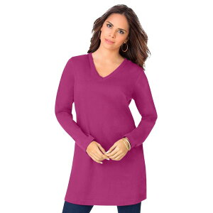 ���A�}���Y ���f�B�[�X �g�b�v�X T�V���c V�l�b�N �v���X�T�C�Y ���� Roaman's Women's Plusize Long-sleeve V-neck Ultimate Tunic Raspberry
