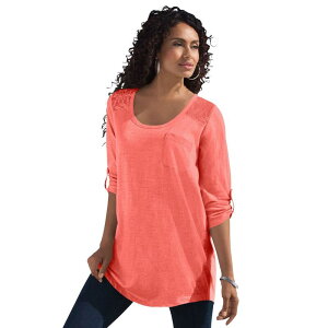 ���A�}���Y ���f�B�[�X �g�b�v�X T�V���c �v���X�T�C�Y ���[�X Roaman's Women's Plusize Textured Lace-trimmed Tunic Sunset Coral �R�[����