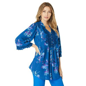 ���A�}���Y ���f�B�[�X �g�b�v�X T�V���c �v���X�T�C�Y ���[�X Roaman's Women's Plusize Juliet Lace Big Shirt Vivid Blue Watercolor �u���[