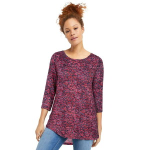 Ellos ���f�B�[�X �g�b�v�X T�V���c �v���X�T�C�Y Ellos Women's Plusize Three-quarter Sleeve Curved Hem Tunic Periwinkle Raspberry