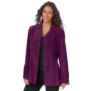 A}Y fB[X AE^[ WPbgEu] vXTCY XG[h tW Roaman's Women's Plusize Fringe Suede Jacket Dark Berry
