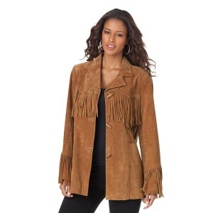 A}Y fB[X AE^[ WPbgEu] vXTCY XG[h tW Roaman's Women's Plusize Fringe Suede Jacket Nutmeg