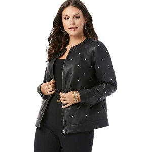 yz A}Y fB[X WPbgEu] AE^[ Roaman's Women's Plus Size Rhinestone-studded Bomber Jacket Black