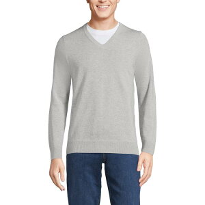yz YGh Y jbgEZ[^[ AE^[ Men's Lands' End Fine Gauge Cotton V-Neck Sweater Gray Heather