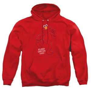 �A�j���L�����N�^�[ �����Y �A�E�^�[ �j�b�g�E�Z�[�^�[ �p�[�J�[ Licensed Character Sesame Street Elmo Loves You Adult Pull Over Hoodie Red ���b�h