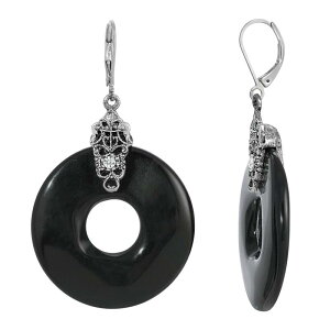 yz 1928 fB[X sAXECO ANZT[ 1928 Silver Tone Black Open Circle Drop Earrings Black