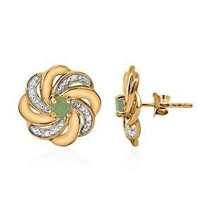 Aufbh fB[X ANZT[ sAXECO Unbranded 14k Gold over Sterling Silver Stone & Diamond Accent Earrings Emerald Gh