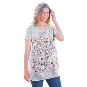 �E�[�}�� �E�B�Y�C�� ���f�B�[�X �g�b�v�X T�V���c V�l�b�N �v���X�T�C�Y Woman Within Women's Plusize Marled V-neck Tunic Navy Pink Floral �l�C�r�[