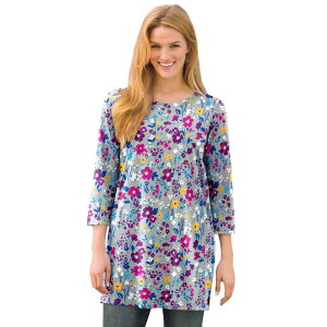 �E�[�}�� �E�B�Y�C�� ���f�B�[�X �g�b�v�X T�V���c �v���X�T�C�Y �v�����g Woman Within Women's Plusize Perfect Printed Three-quarter-sleeve Scoopneck Tunic Heather Grey Field �O���[