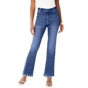 ���A�}���Y ���f�B�[�X �{�g���X �f�j���p���c �v���X�T�C�Y Roaman's Women's Plusize Invisible Stretch Contourhinestone-detail Split Flare-leg Jean Medium Wash