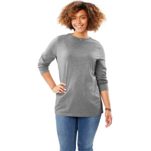 �E�[�}�� �E�B�Y�C�� ���f�B�[�X �g�b�v�X T�V���c �N���[�l�b�N �v���X�T�C�Y ���� Woman Within Women's Plusize Perfect Long-sleeve Crewneck Tee Medium Heather Grey �O���[