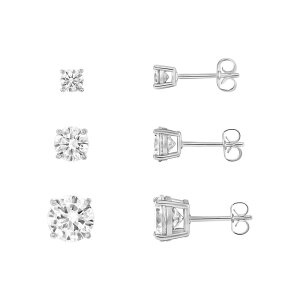 yz v[Y fB[X sAXECO ANZT[ PRIMROSE Cubic Zirconia Stud Earrings Trio Set Silver Tone