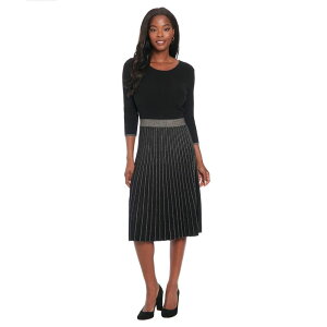 �����h���^�C���X ���f�B�[�X �g�b�v�X �����s�[�X �v���[�c �Z�[�^�[ Women's London Times Jewel Neck Pleated Sweater Dress Black �u���b�N