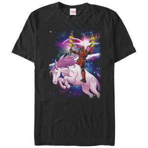 �}�[�x�� �����Y �g�b�v�X T�V���c �g�[�� �O���t�B�b�N Big & Tall Marvel Deadpool Pink Unicorn Ride Graphic Tee Black �u���b�N