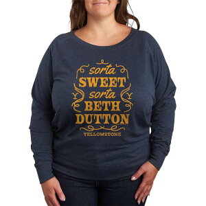 �A�j���L�����N�^�[ ���f�B�[�X �g�b�v�X T�V���c �v���X�T�C�Y Licensed Character Plusize Yellowstone Sorta Beth Dutton Pullover Heather Blue �w�U�[
