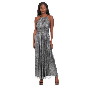�����h���^�C���X ���f�B�[�X �g�b�v�X �����s�[�X �M���U�[ �}�L�V �z���^�[ Women's London Times Halter Neck Ruched Maxi Dress Black Gunmetal �u���b�N