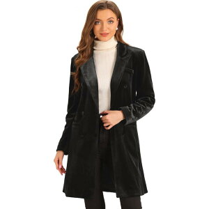 �A���O�� �P�[ ���f�B�[�X �A�E�^�[ �W���P�b�g�E�u���]�� �x���x�b�g �R�[�g ALLEGRA K Women's Velvet Lapel Double-breasted Long Outerwear Winter Coat Black �u���b�N