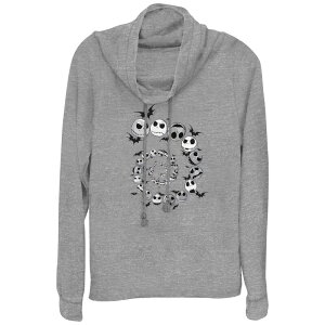 �f�B�Y�j�[ ���f�B�[�X �g�b�v�X T�V���c �O���t�B�b�N Disney's The Nightmare Before Christmas Jack Skellington And Batspiral Women's Cowlneck Graphic Lightweight Long Sleeve Gray Heather �O���[