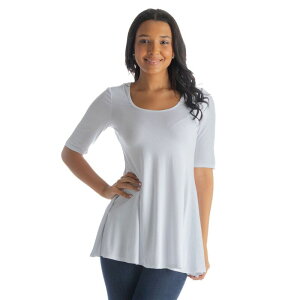 24 �Z�u���R���t�H�[�g ���f�B�[�X �g�b�v�X T�V���c Women's 24Seven Comfort Apparelbow Sleeve Swing Tunic Top White �z���C�g