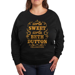 �A�j���L�����N�^�[ ���f�B�[�X �g�b�v�X T�V���c �v���X�T�C�Y �p�C�� �X�E�F�b�g Licensed Character Plusize Yellowstone Sorta Beth Dutton Lightweight French Terry Sweatshirt Black �u���b�N