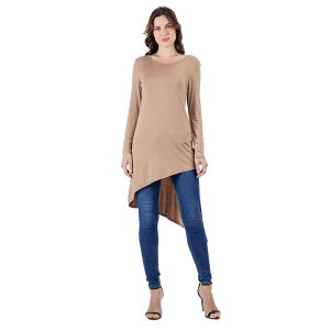 24 �Z�u���R���t�H�[�g ���f�B�[�X �g�b�v�X �V���c �A�V�����g���[ �Ђ��� Women's 24Seven Comfort Apparelong Sleeve Knee Length Asymmetrical Tunic Top Taupe �g�[�v