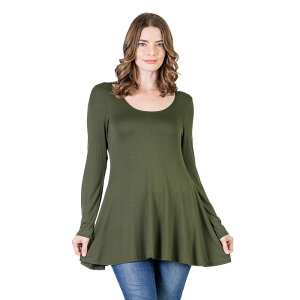24 �Z�u���R���t�H�[�g ���f�B�[�X �g�b�v�X �V���c Women's 24Seven Comfort Apparel Swing Style Flared Tunic Top Army �A�[�~�[