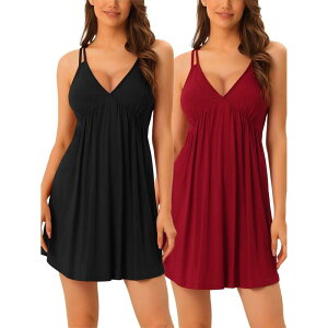yz cheibear fB[X iCgEFA A_[EFA Women's Sleeveless Sleepwear Chemises Lingerie V Neck Full Slip Soft Pajama Dress Black Red