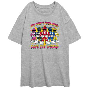 �A�j���L�����N�^�[ ���f�B�[�X �g�b�v�X T�V���c �O���t�B�b�N Licensed Character Juniors' Powerangers New Year's Resolution Save The World Oversized Graphic Tee Athletic Heather �w�U�[