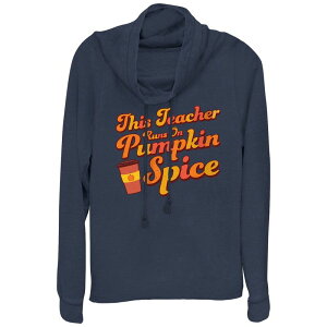 �A���u�����f�b�h ���f�B�[�X �g�b�v�X T�V���c �O���t�B�b�N Unbranded Women's This Teacheruns On Pumpkin Spice Cowlneck Graphic Lightweight Long Sleeve Navy �l�C�r�[