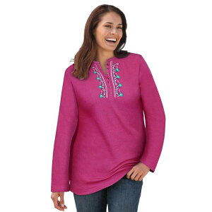 �E�[�}�� �E�B�Y�C�� ���f�B�[�X �g�b�v�X T�V���c �v���X�T�C�Y �h�J Woman Within Women's Plusizembroidered Thermal Henley Tee Raspberry Vine
