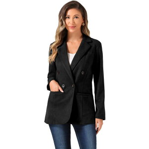 AO P[ fB[X AE^[ WPbgEu] XG[h uU[ ALLEGRA K Faux Suede Blazer For Women's Dressy Lapel Collar Double Breasted Suit Jacket Black ubN