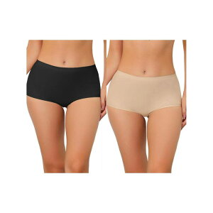 �A���O�� �P�[ ���f�B�[�X �A���_�[�E�F�A �p���c ALLEGRA K 2 Packs Women's Boyshorts Underwear Unlined Invisible Mid Waisted Stretch Solid Panties Black Beige �u���b�N