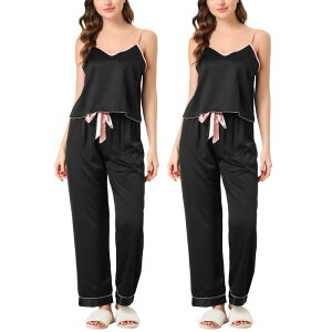 cheibear ���f�B�[�X �A���_�[�E�F�A �i�C�g�E�F�A �V���N cheibear Women'summer Suspenders Ice Silk Pajamas Home Clothes Three Piece Set Black �u���b�N