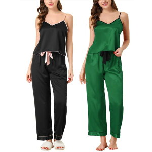 cheibear ���f�B�[�X �A���_�[�E�F�A �i�C�g�E�F�A �V���N cheibear Women'summer Suspenders Ice Silk Pajamas Home Clothes Three Piece Set Black Green �u���b�N