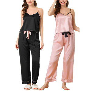 cheibear ���f�B�[�X �A���_�[�E�F�A �i�C�g�E�F�A �V���N cheibear Women'summer Suspenders Ice Silk Pajamas Home Clothes Three Piece Set Black Pink �u���b�N