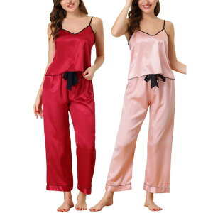 cheibear ���f�B�[�X �A���_�[�E�F�A �i�C�g�E�F�A �V���N cheibear Women'summer Suspenders Ice Silk Pajamas Home Clothes Three Piece Set Pink Red ���b�h