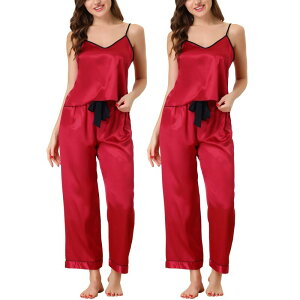 cheibear ���f�B�[�X �A���_�[�E�F�A �i�C�g�E�F�A �V���N cheibear Women'summer Suspenders Ice Silk Pajamas Home Clothes Three Piece Set Red ���b�h