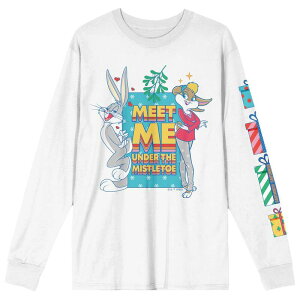 �A�j���L�����N�^�[ ���f�B�[�X �g�b�v�X T�V���c Licensed Character Juniors' Looney Tunes Meet Me Under The Mistletoe Long Sleeve Tee White �z���C�g