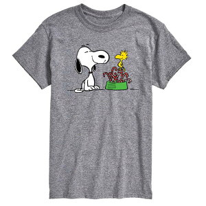 �A�j���L�����N�^�[ �����Y �g�b�v�X T�V���c �O���t�B�b�N Licensed Character Men's Peanutsnoopy & Woodstock Candy Canes Graphic Tee Heather Gray �O���[