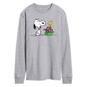 �A�j���L�����N�^�[ �����Y �g�b�v�X T�V���c �O���t�B�b�N Licensed Character Men's Peanutsnoopy & Woodstock Candy Canes Long Sleeve Graphic Tee Heather Gray �O���[