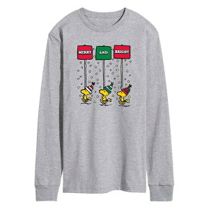 �A�j���L�����N�^�[ �����Y �g�b�v�X T�V���c �O���t�B�b�N Licensed Character Men's Peanuts Woodstock Merry & Bright Long Sleeve Graphic Tee Heather Gray �O���[