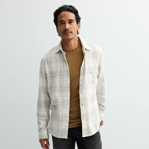 �\�m�} �����Y �g�b�v�X T�V���c Men'sonoma Goods For LifeR One Pocket Brushed Flannel Shirt Neutral Shadow Plaid �`�F�b�N